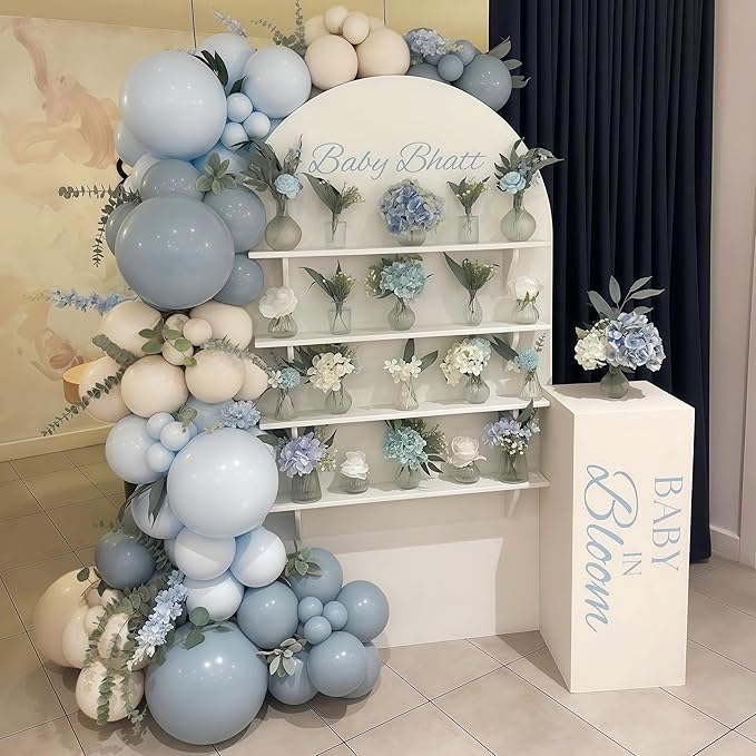 Togvu 112 Pcs Dusty Blue Grey Balloon Garland Arch Kit, Retro Slate Pastel Blue Pale Grey White Balloon Arch Kit for Boys Birthday Wedding Baby in Bloom Bridal Shower Party Decorations