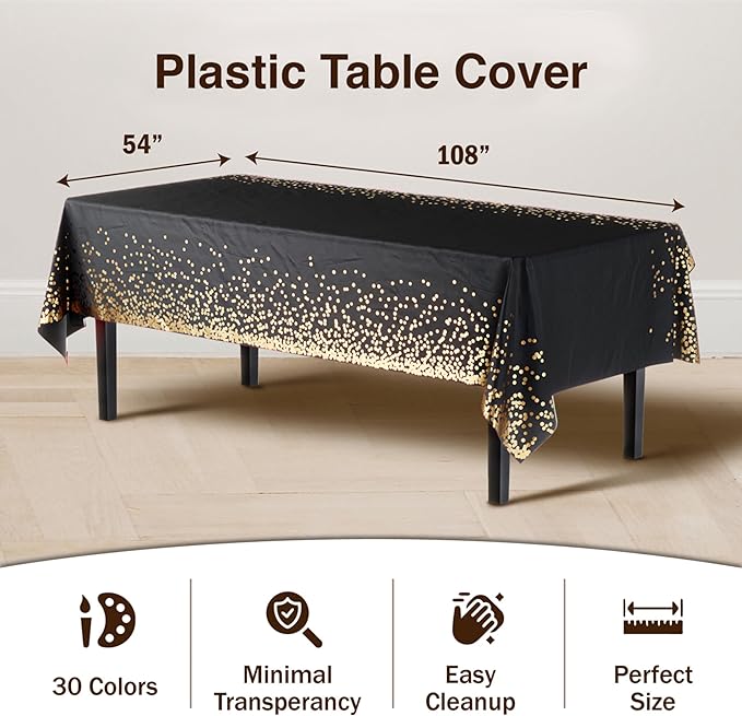 Exquisite 12-Pack Premium Plastic Tablecloth 54in. x 108in. Rectangle - White and Gold