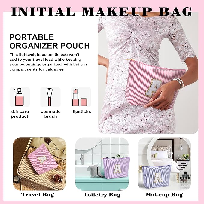 Birthday Gifts for Girls Kids - Travel Makeup Bag Sets for Girls Kids, Teen Girl Gifts Trendy Stuff, 6 7 8 9 10 11 12 Year Girl Birthday Gift, Makeup Bag - Letter A