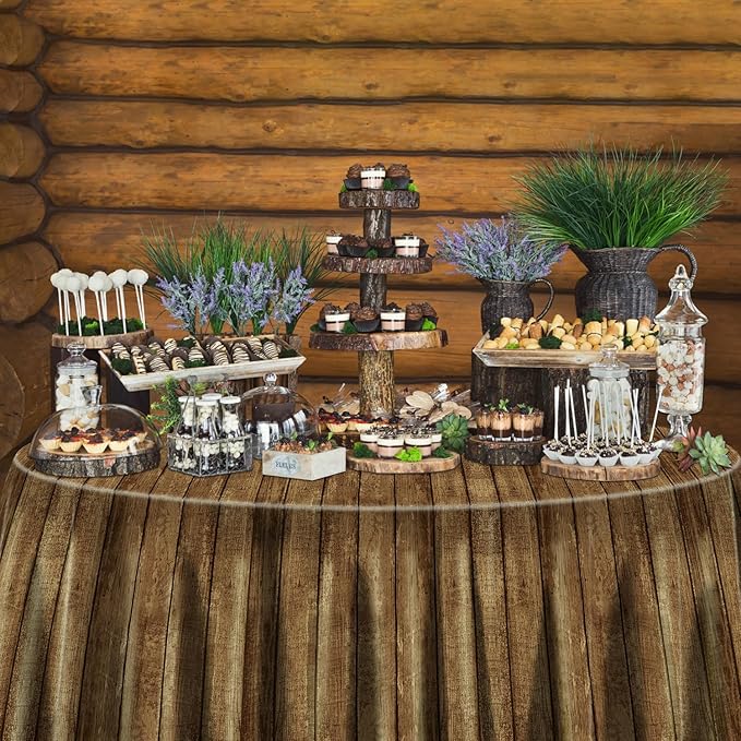 3 Pcs Wood Grain Tablecloths for Round Table Western Party Decorations Plastic Western Party Tablecover for Cowboy Party Decorations Little Cowboy Birthday Baby Shower Vintage Farmhouse, 84 x 84in (3)