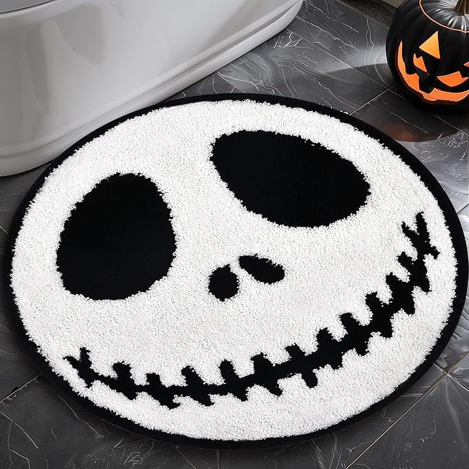 Jack Halloween Rugs Mat 2ft Round Non-Slip Cute Creepy Nightmare Bath Rug Bathroom Shower Floor Mat for Halloween Indoor Decor Nightmare Before Holiday Christmas Decorations