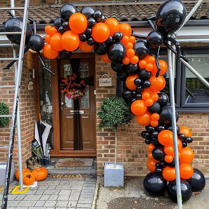 Halloween Balloon Arch Garland Kit, 126Pcs Black and Orange Balloons with BOO Pumpkin Bat Foil Balloons Eyeball Balloon Spider Web for Kid Halloween Birthday Party Decorations Indoor Outdoor