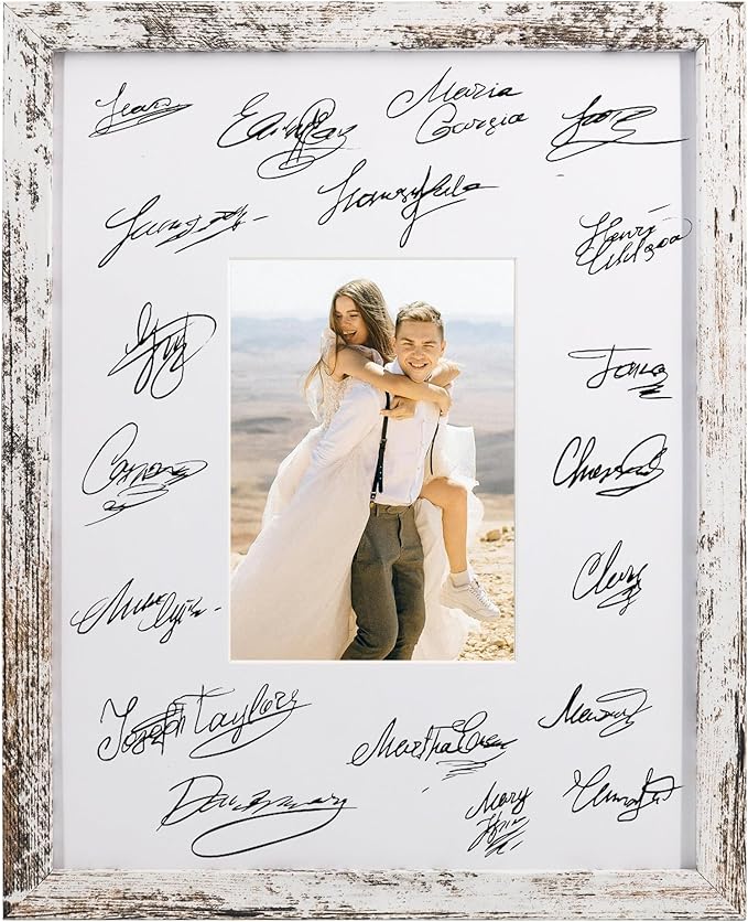 GraduatePro 11x14 Graduation Signature Board Picture Frame with 5x7 Mat for Wedding Birthday Guest Book Signing, White Frame with White Mat
