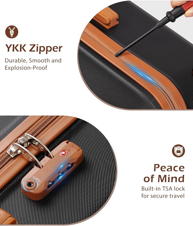 Coolife Luggage, Suitcase with Durable and Lightweight, Large Checked Luggage with ABS Hardshell Expandable, Dual Spinner Wheels, TSA Lock, and YKK Zipper (apricot black, L(28in))
