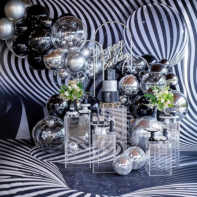 14 Pcs Black Round Foil Balloons 22/15/10 Black 4D Ball Balloons Ornament Mylar Balloon for Birthday Graduation Wedding Anniversary Bachelorette Baby Shower New Year Disco Party Decorations