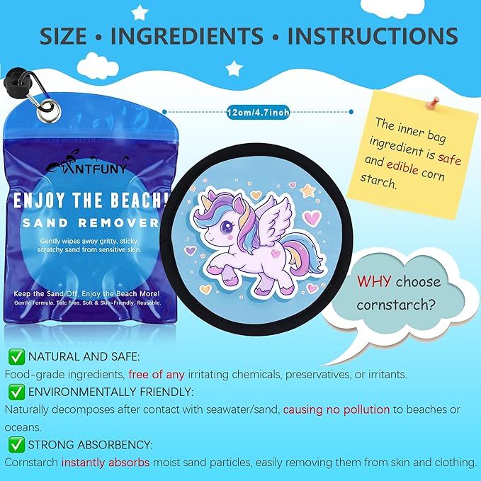 Sand Remover Unicorn Eraser Removal Bag Mitt Brush Wipe Off Beach Vacation Essentials Travel Necessities Supplies Lake Day Activities Find Hawaii Trip Must Have Family Toy Game Towel Sifter Cloud