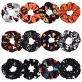 Halloween Hair Scrunchies BOO Spooky Pumpkin Fall Scrunchies Skull Ghosts Bat Star Moon Candy Spider Web Skeleton Hair Ties for Women Girls Elastics Scrunchy Halloween Gifts Accessories 12 PCS