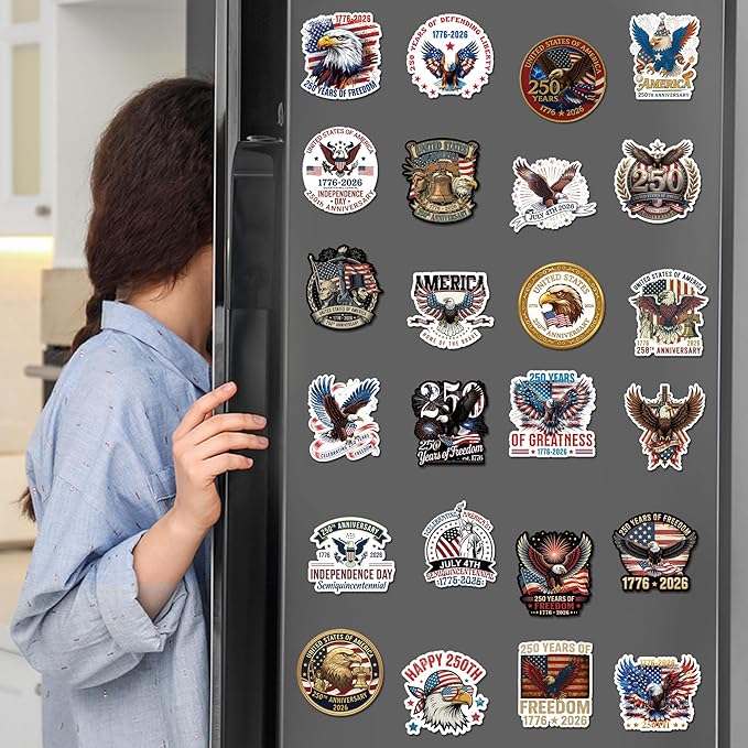 24 Pcs 250th Anniversary USA Magnets, America Merchandise Eagle July 4th Independence Day Fridge Magnet Set, Magnetic Decorations for Refrigerator Locker Office Whiteboard