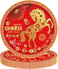 24 Pieces Chinese New Year 2026 Paper Plates – 9 Inch Red and Gold Horse Design Disposable Dinner Plates for Lunar New Year Party, Spring Festival, and Year of the Horse Celebrations