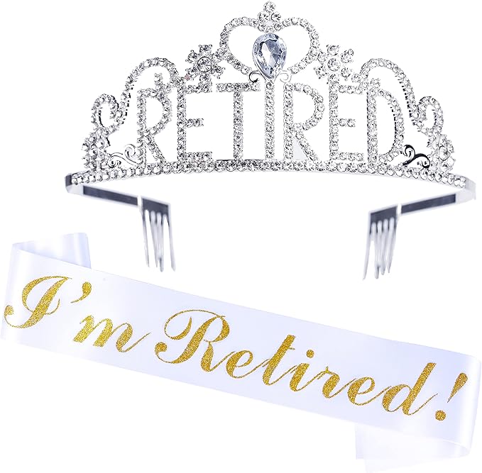 Retirement Gifts for Woman, “I'm Retired” Sash & Tiara Kit, Happy Retirement Party Decorations for Women, Retirement Crown Teacher Office Retirement Party Supplies