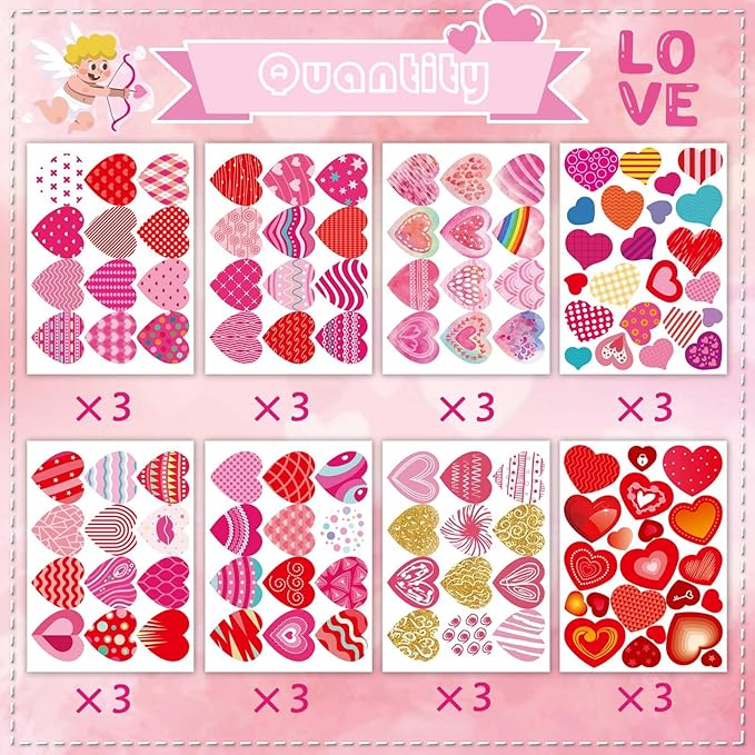 Heart Stickers for Kids, Valentines Day Colorful Heart Stickers Valentine's Day Love Decorative Stickers Valentine's Day Party Favors Supplies