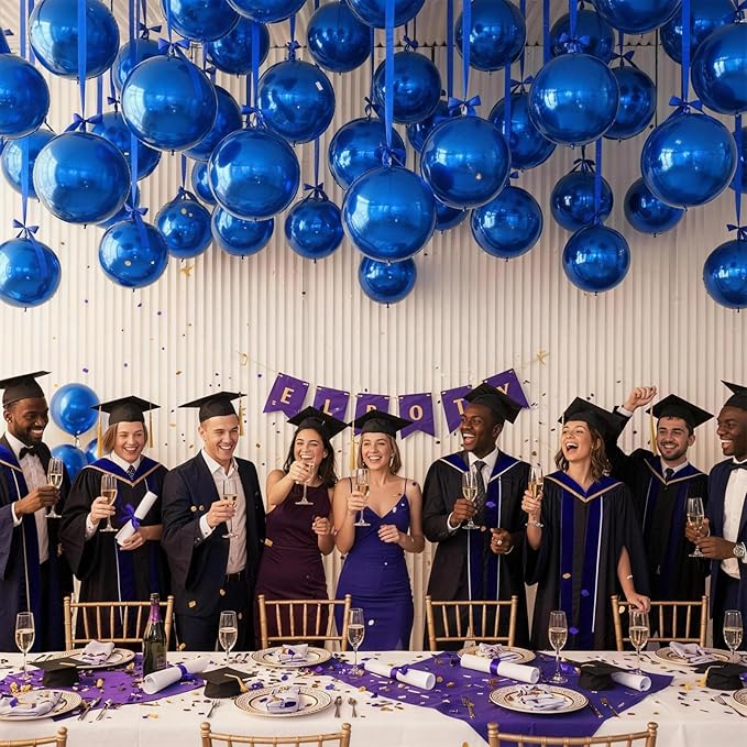 Biapian 12 Pcs Navy Blue Round Foil Balloons, 22" 18" 15" 10" 4D Round Ball Shape Balloon, Giant Dark Blue Metallic Balloons for Birthday Party Baby Shower Graduation Disco Prom Decorations Supplies