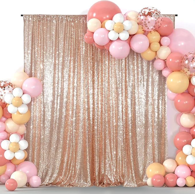 Juya Delight 6ft x 8ft Rose Gold Sequin Backdrop Curtain for Party Wedding Photography