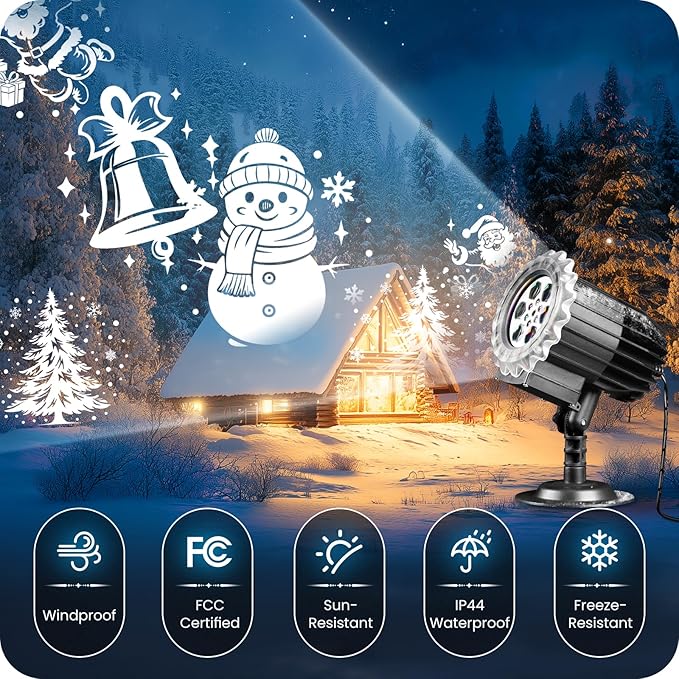 Christmas Projector Lights Outdoor, Waterproof & Adjustable LED Christmas Snowflake Projector Lights Outdoor Indoor, 9W Brightness for Christmas Home Birthday Party Garden Decoration B02PL05