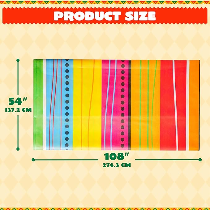 JOYIN 2 pcs Cinco De Mayo Printed Plastic Tablecover (54 x 108 INCHES), Multi Color Fiesta Style Tablecloth for Mexican Themed Party, Taco Night, Birthday