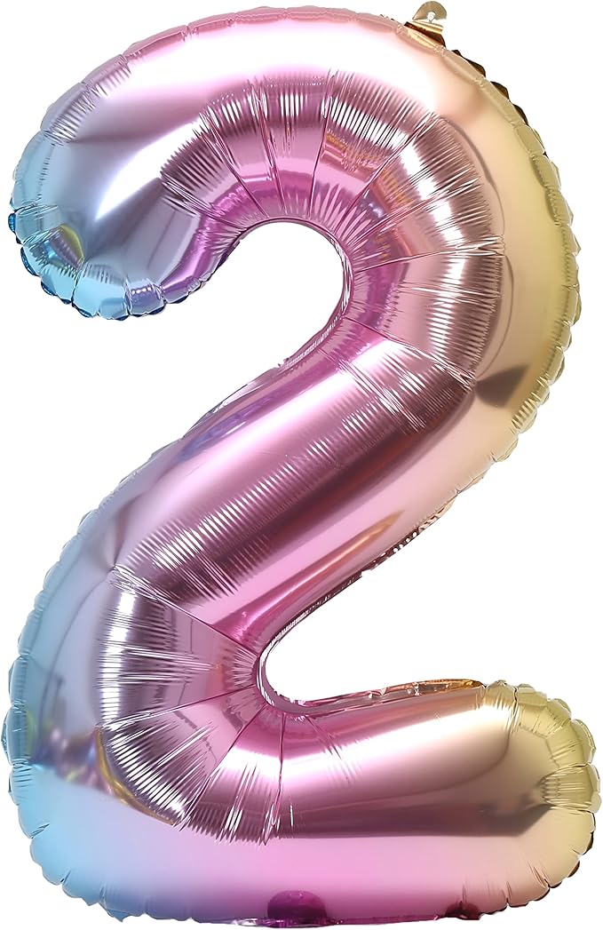 YPSelected 32 Inch Large Foil Helium Number Balloon Birthday Wedding Party 0-9 (Rainbow, 2)