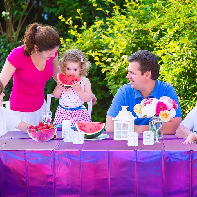 FunnyPars 4 Pack Iridescent Purple Plastic Tablecloths, Shiny Disposable Laser Rectangle Table Covers, Foil Tablecloth Iridescent Party Decorations for Kpop Birthday Bridal Wedding Decor, 54x108 Inch