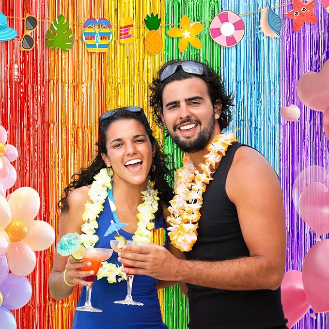 2Pack Rainbow Backdrop Curtains for Wedding Birthday, 3.3x8.2ft Fiesta Party Decorations Foil Fringe Curtains Backdrops, Rainbow Party Supplies for Halloween Metallic Tinsel Backdrop Party Streamers