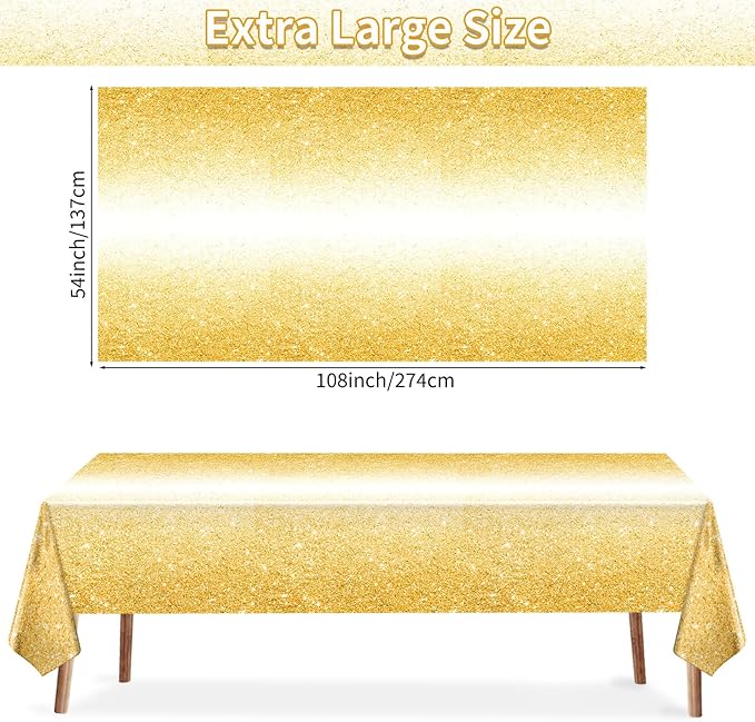 2 Pack Golden Tablecloth 54 x 108 Inch Disposable Gradient Yellow Gold Plastic Tablecloth Light Gold Table Cover for Wedding Birthday Anniversary Party Decoration Dining Outdoor Picnics