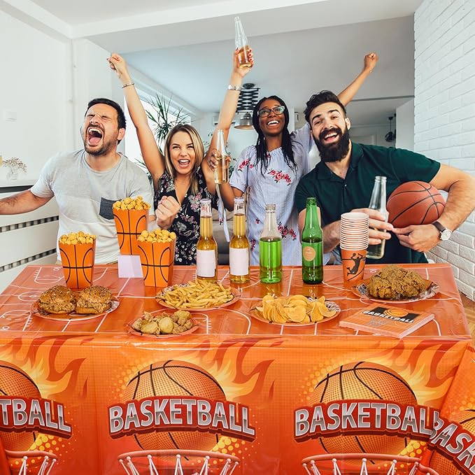 3 Pack Plastic Basketball Tablecloth, 54 x 108 Inch Disposable Table Cloth Basketball Party Tablecloth, Waterproof Rectangle Table Cover for Basketballs Senior Night Decorations 2026