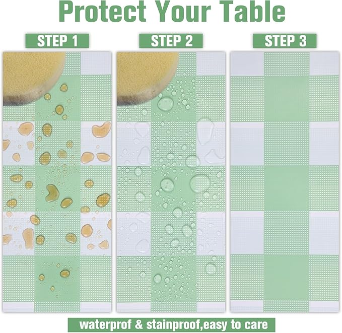 Kesfey 12 Packs Sage Green Gingham Tablecloth Sage Green and White Checkered Table Cloths 54 x 108 Inches Disposable Plastic Gingham Tablecovers Waterproof Picnic Camping Table Covers for Baby Shower