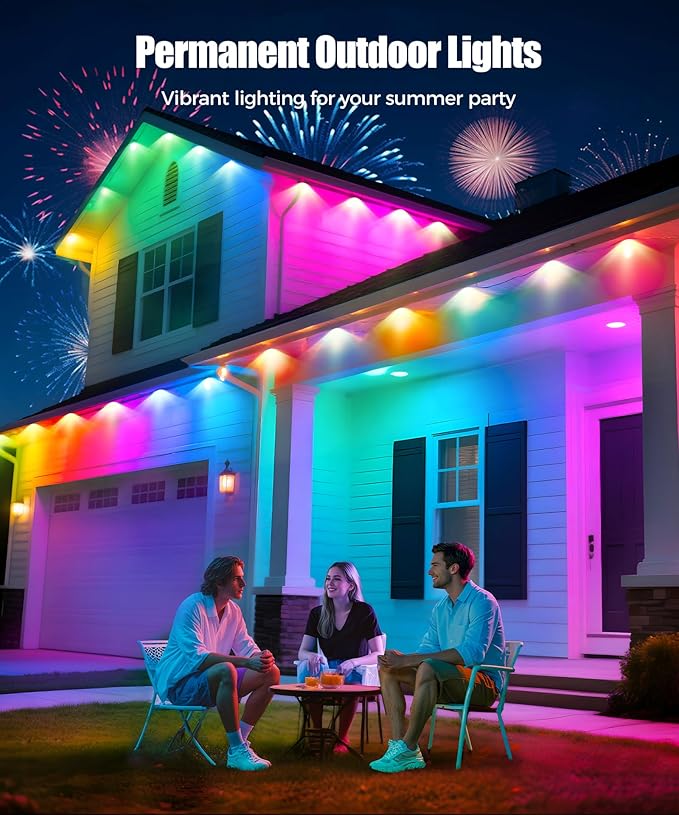 POOFZY Permanent Outdoor Lights for House,200ft RGB+IC Smart Outdoor Decor, 50 Scene Modes,App/Remote Control,for Christmas,Easter,V-Day,Thanksgiving,Daily & Holiday Party Decor