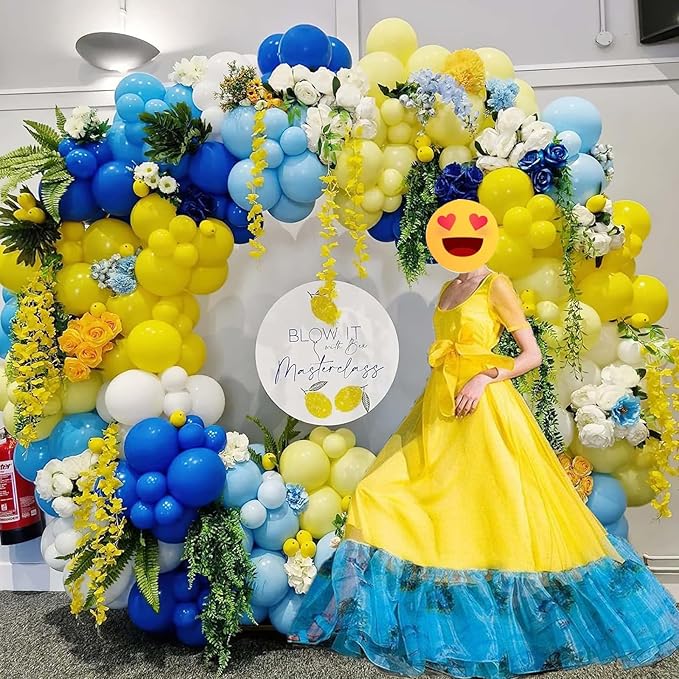 Royal Blue White Yellow Balloon Arch Kit - 105 PCS Balloon Garland Kit with Yellow and Blue Latex Party Balloons for Baby Shower, Anniversary, Birthday, Wedding, Graduation Parties