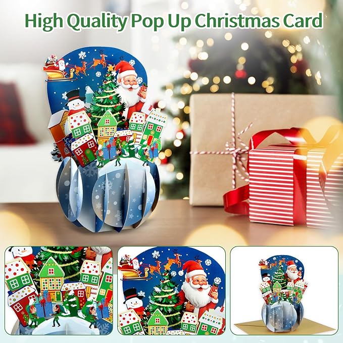 FaCraft Pop Up Christmas Card - with Envelope and Seal, Handmade 3D Merry Christmas Gift for Winter, Holidays, New Year (Santa, Gnome Town)
