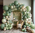 Dusty Green White Balloon Arch Double Stuffed Sage Light Green White Sand Beige Balloon Garland Eucalyptus Leaves for Baby Shower Neutral Birthday Woodland Bridal Wedding Gender Reveal Party Decor
