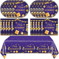 41PCS Retirement Party decorations Purple and Gold Disposable Tablerware Decoration Favors Including Paper Plates Napkins and Tablecloth Set for Women Retirement Table Decorations Party Supplies