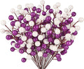 HOHOTIME 24 Pack Artificial Berry Stems Branches, Christmas Faux Purple White Holly Colorful Berries Branches Ornaments for Christmas Tree Wreath DIY Craft Decorations Holiday Home Decor