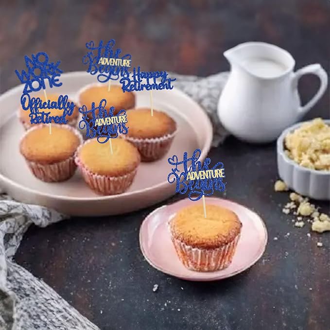 24Pcs Happy Retirement Cupcake Toppers Officially Retired Cake Toppers No Work Zone Adventure Begins Cupcake Picks Retirement Theme Farewell Birthday Party Decorations Supplies Dark Blue