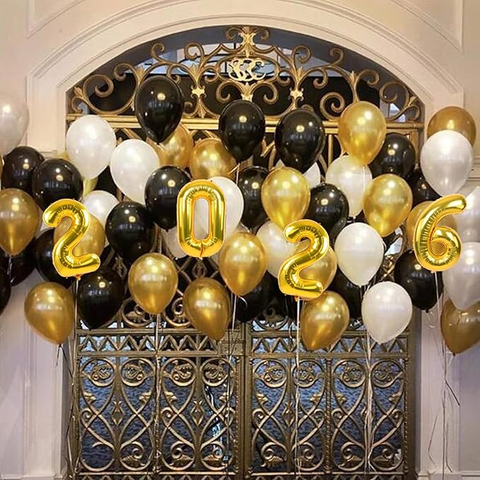 TONIFUL 2026 Gold Foil Number Balloons 16 Inch Gold 2026 Number Balloon 2026 Graduation Aluminum Foil Mylar Banners for 2026 New Year Eve Christmas Anniversary Party Supplies