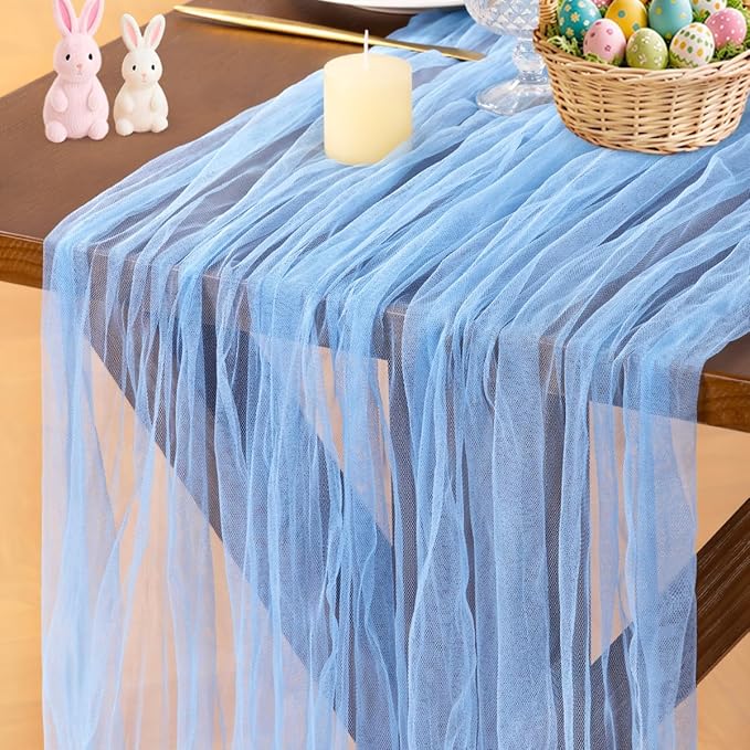 Socomi Blue Cheesecloth Table Runner Tulle Gauze Cheese clothBoho Rustic 120 inch 10FT Runner for Wedding Party Baby Shower Birthday Holiday Decorations 3pcs
