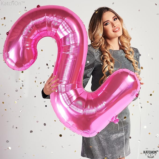 KatchOn, Hot Pink Number 2 Balloon - 40 Inch | 2 Balloon Number, Two Cool Birthday Party Decorations Girl | Pink Party Decor | 2nd Birthday Decorations for girl | 2nd Happy Anniversary Decoration