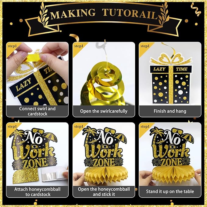 22Pcs Retirement Party Decorations for Men Women, Black and Gold Happy Retirement Banner, Poster, Sash, Balloons, Honeycomb Centerpieces - Retirement Party Supplies for Farewell Goodbye Party