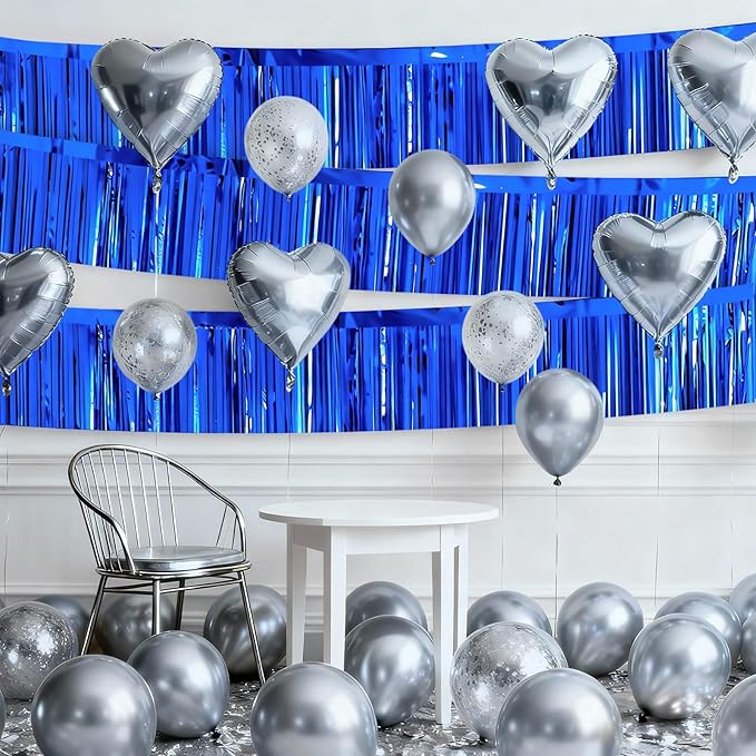 4 Packs Foil Fringe Garland Tinsel Streamers Shiny Wall Hanging Birthday Banner Backdrop for Graduation Wedding Anniversary Celebration Happy Birthday Party Decorations Blue
