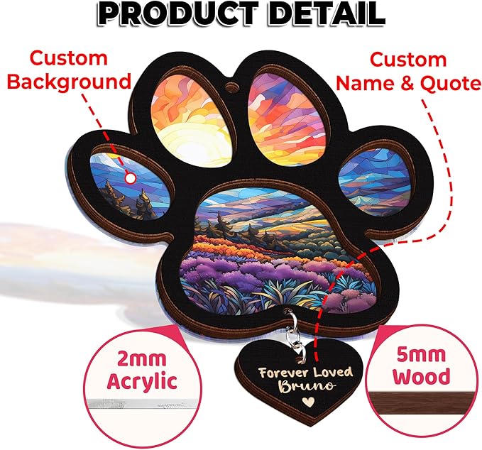 Personalized Dog Memorial Suncatcher, Paw Suncatcher Remembrance Gift, Engraved Pet Memorial Ornament, Pet Sympathy Keychain, Loss of Animal Sympathy Card, Rainbow Bridge Dog Loss Gift