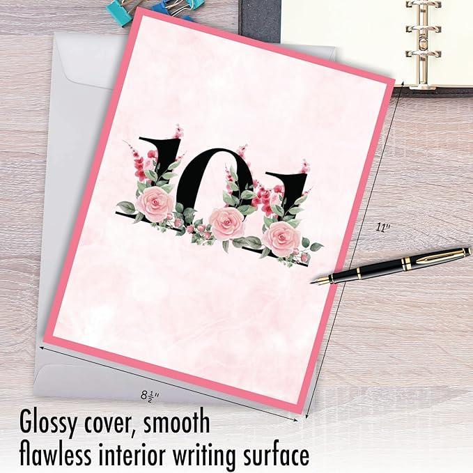 NobleWorks Oversize 101th Milestone Birthday Greeting Card 8.5 x 11 Inch with Envelope (1 Pack) Oversize Jumbo Floral Age 101 J8267MBG