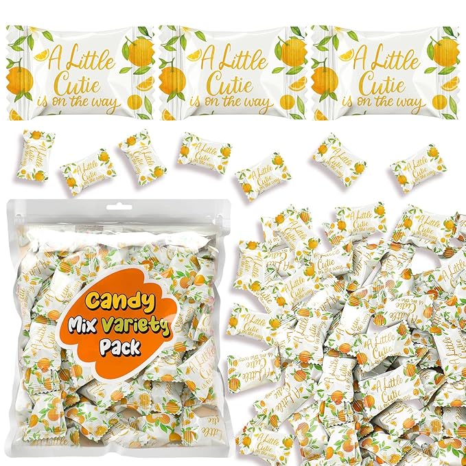 Naucoos Little Cutie Baby Shower Candy - 26.5 oz. Bag - 150 Individually Wrapped Hard to Soft Mints Candy A Little Cutie Is on The Way Welcome Baby Shower Gender Reveal Parties, Recovery Goodie Bags
