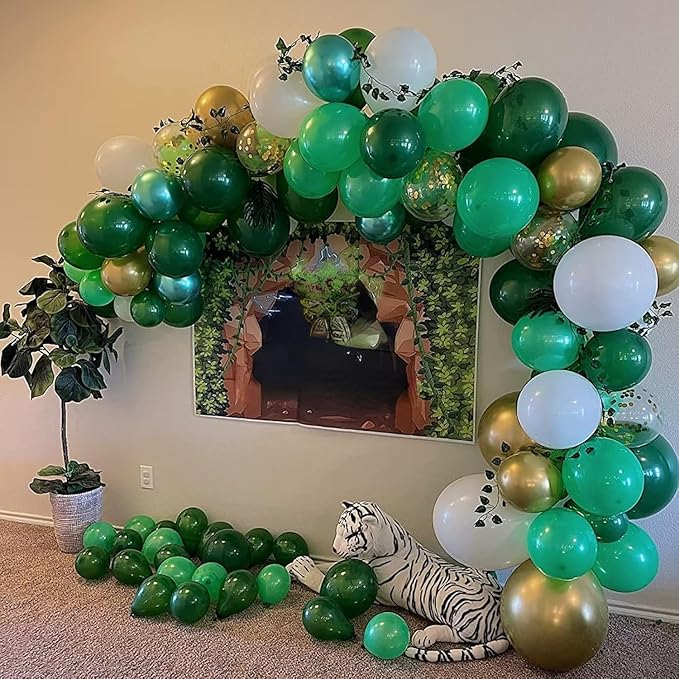 Green and Gold Balloon Arch Garland Kit, Metallic Gold and Latex Dark Green Balloons Different Sizes 18/12/10/5 inch for Wedding Birthday Graduation Anniversary Jungle Safari Themed Party Decorations