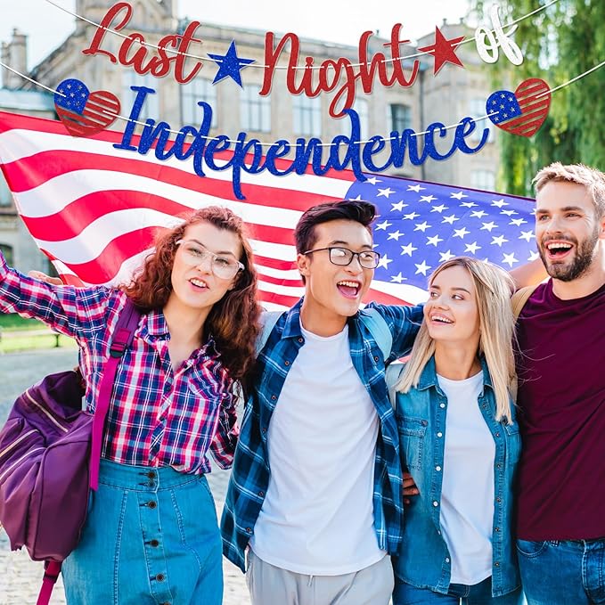 Last Night of Independence Banner - 4th of July Bachelorette Decor, Red White and Blue Bach Party Decor, Independence Day Bridal Shower Wedding Party Decorations