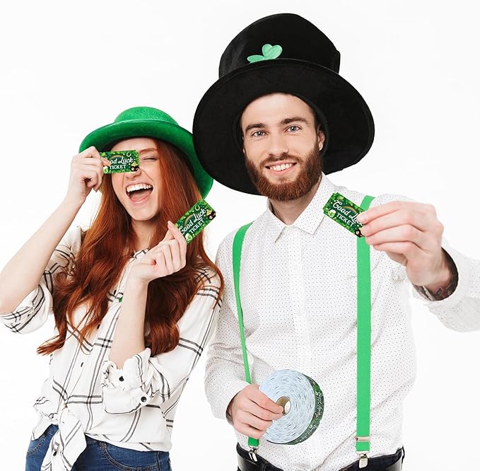 Cholemy 1000 Pcs St. Patrick's Day Party Favors Shamrocks Raffle Tickets Roll Green Numbered Door Drinks Game Ticket for Irish Saint Patty's Day Carnival Party Decorations Supplies(Luck Shamrocks)