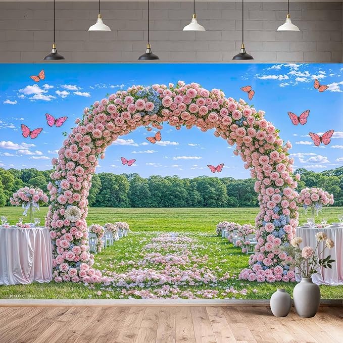 5X3ft Pink Lavender Wedding Backdrop Bridal Shower Rose Flower Photography Background Romantic Floral Garland for Girl Woman Wedding Bridal Party Backdrops Wall Photo Studio Shoot