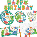Dinosaur Birthday Party Supplies Disposable Paper Plates Napkins Cups Tablecloth and Banner for Dinosaur Party Decorations Serve 25