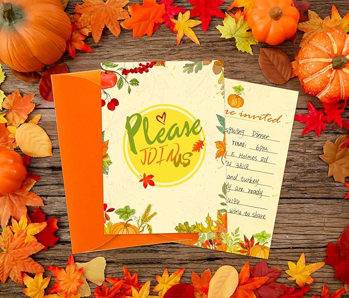 SICOHOME Thanksgiving Party Invitations - 12pcs 5"x7" Friendsgiving Invitations with Envelopes for Kids Adult Baby Shower Fall Birthday Invitations Thanksgiving Greeting Cards Party Favors Supplies