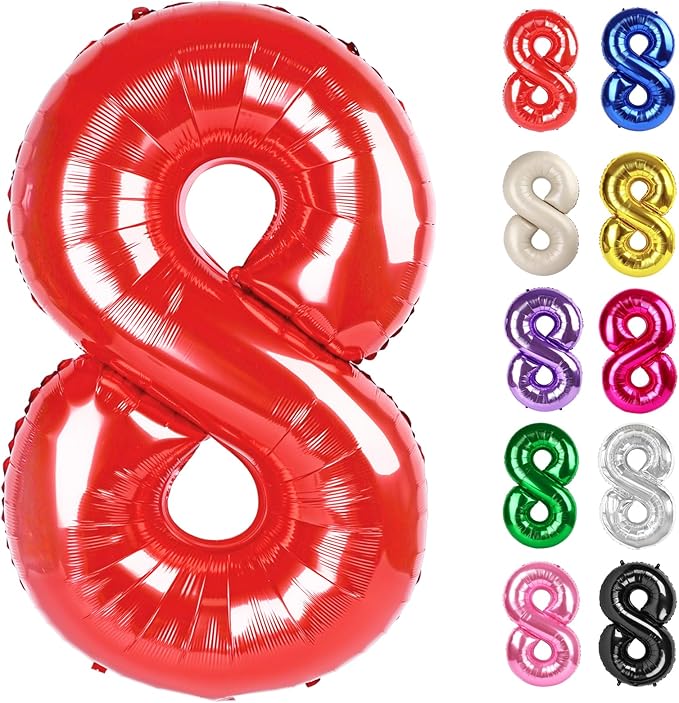 Red Number 8 Balloon 40 Inch, 8 Balloon Number, 8th Birthday Decorations, Red Party Supplies for Boys Girls
