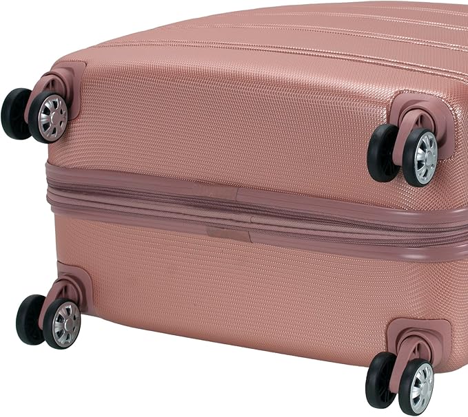 Rockland Melbourne Hardside Expandable Spinner Wheel Luggage, Checked Large 28", Rose Gold