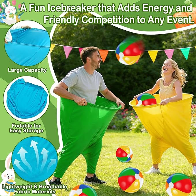 11 PCS Granny Pants Yard Game Easter Games Set, Oversized Blue & Yellow Pants With 8 Colorful Bouncy Balls & 1 Air Pump, Outdoor Tossing Games For Adults Family Easter Carnival Party Reunion Gathering