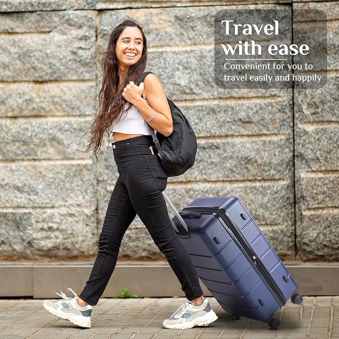 OLIXIS 3-Piece Luggage Set, Carry On Suitcases with Spinner Wheels, Expandable Travel Luggage with TSA Approved Lock & ABS Hard Shell, Blue(20/24/28 Inch)